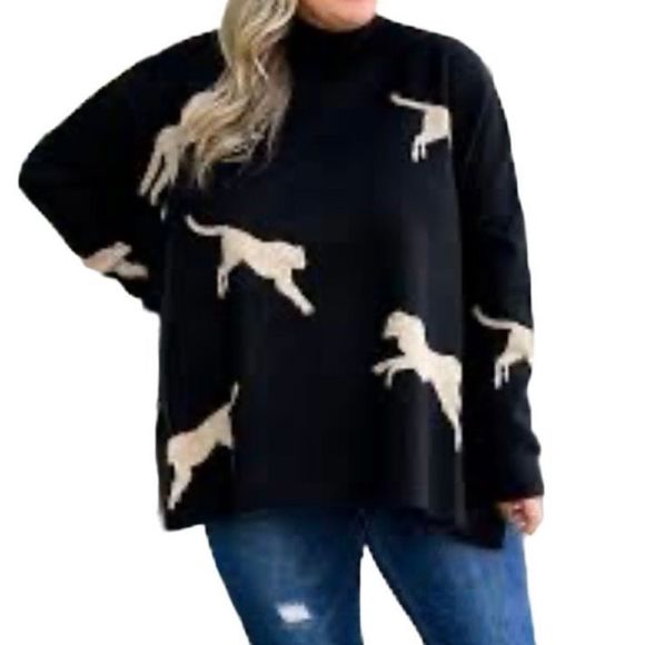 Entro Sweaters - Entro Black Mock Neck Leopard Sweater Size 2X NWT